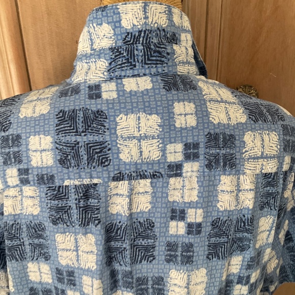 Nat Nast Button Blue 70%  Silk‎ 30% Cotton Camp Shirt Sz L Hawaiian geometric - Picture 11 of 16